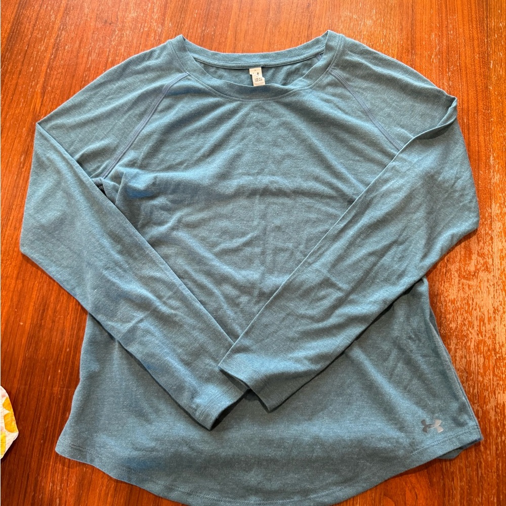 Blue grey under armor athletic top, open back